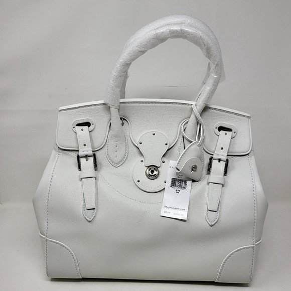 NWT Ralph Lauren Collection Ecru Leather Soft Ricky 27 Zip White Satchel Bag - Picture 1 of 5